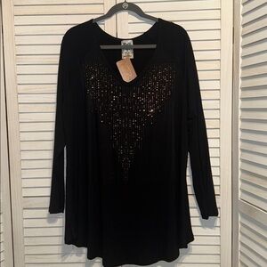 NWT Vocal Black Long Sleeve Tunic Top with Silver Accents Size 3X